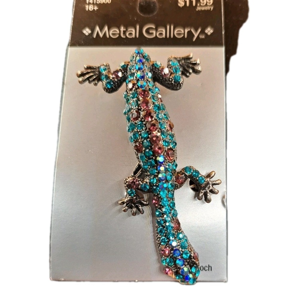 Metal Gallery Green Blue Sparkling Sequin Rhinestone Lizard Brooch/Pin Y2K NWT!